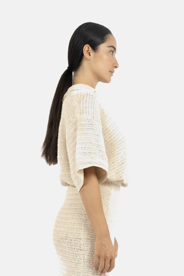 Sedona Crochet Polo Top In Natural