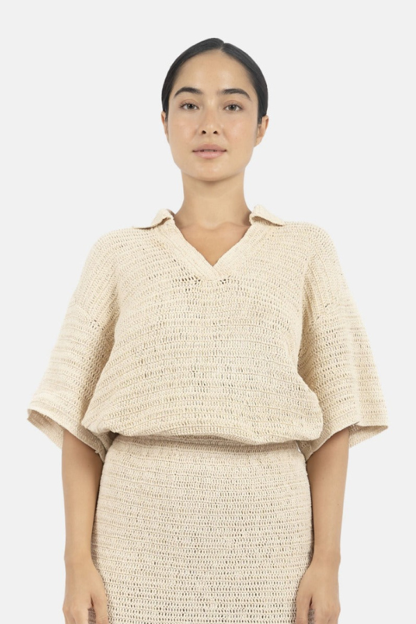 Sedona Crochet Polo Top In Natural