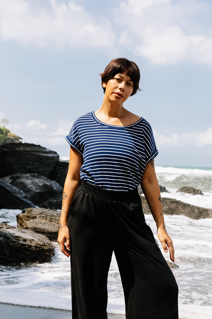 Rolled Sleeve Tee in Navy Stripe