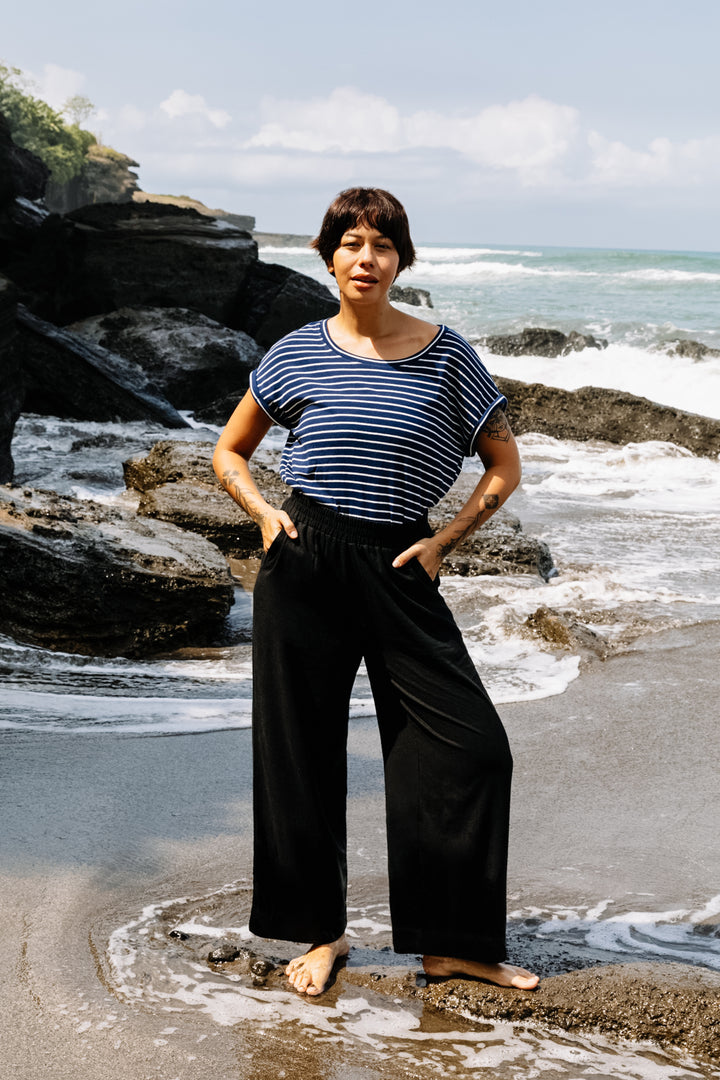 Rolled Sleeve Tee in Navy Stripe