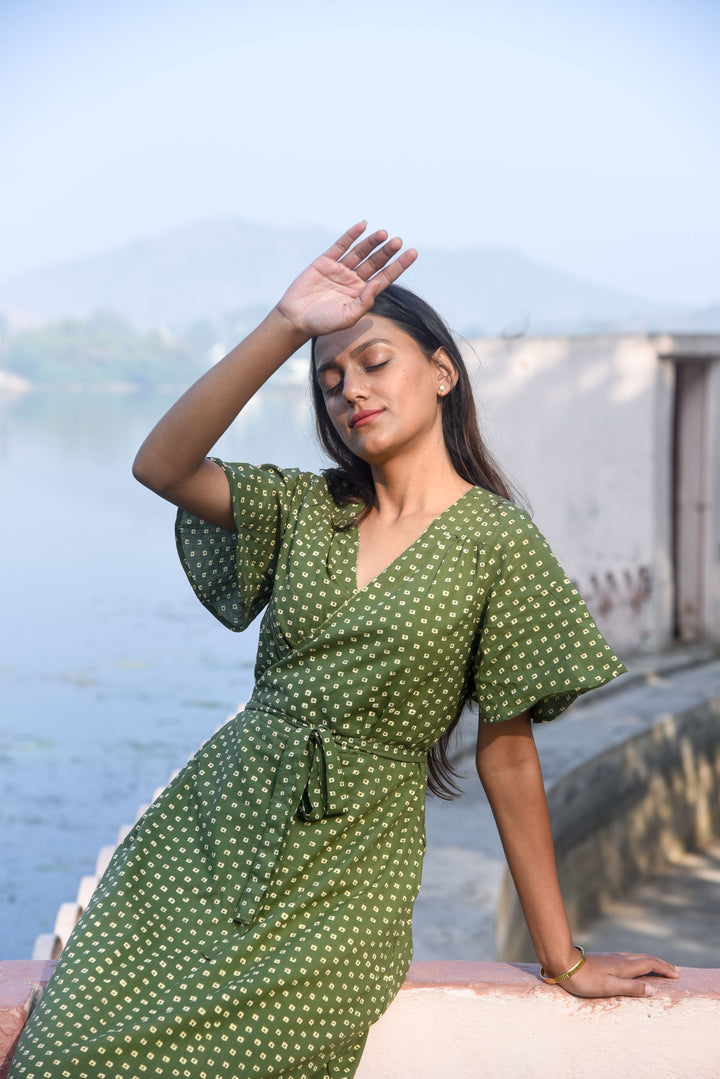 Farah Wrap Dress in Olive