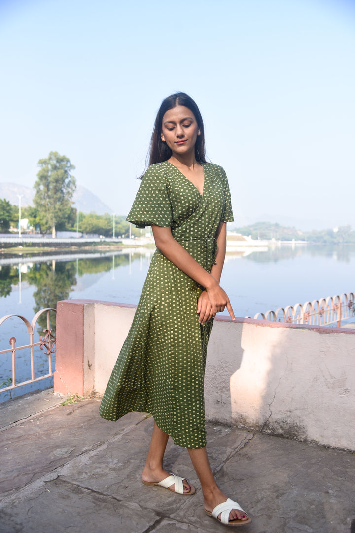 Farah Wrap Dress in Olive
