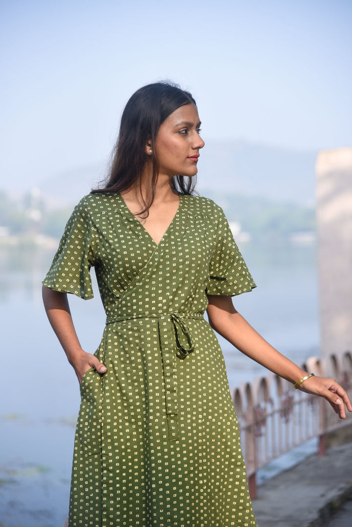 Farah Wrap Dress in Olive