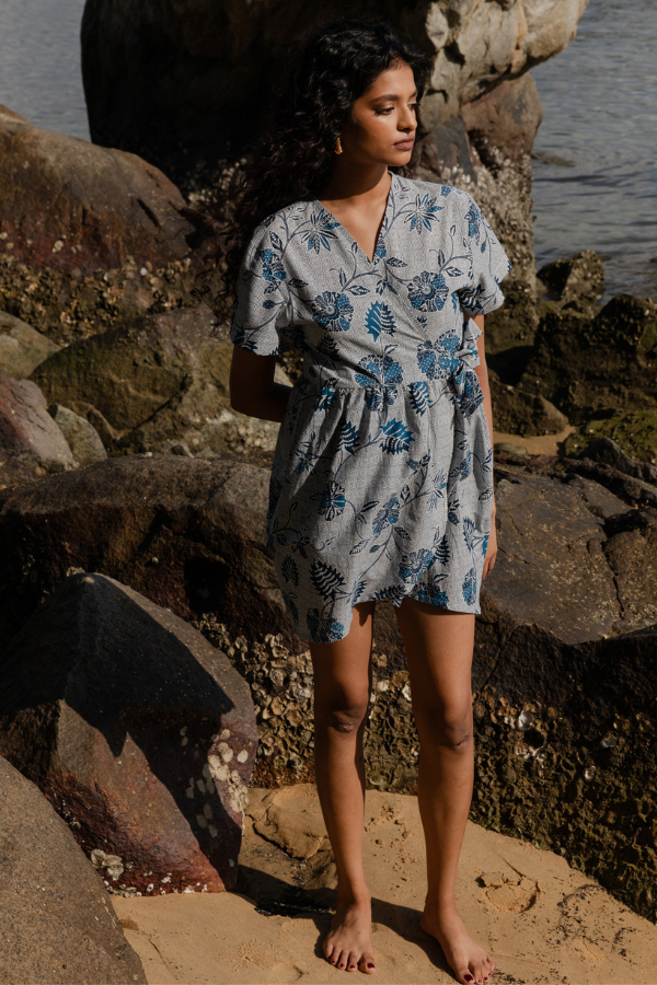 Batik Wrap Dress In Mekar Indigo
