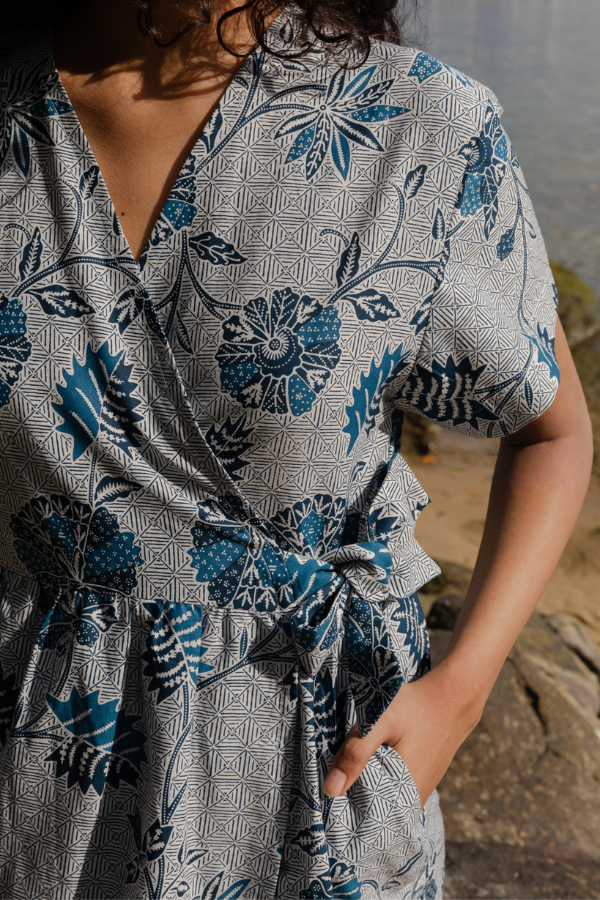 Batik Wrap Dress In Mekar Indigo