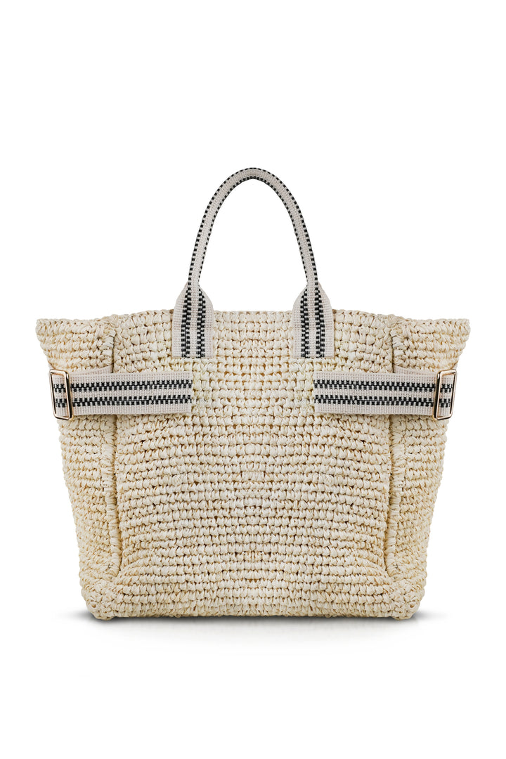 Kaba Raffia Tote Bag In Black And Cream