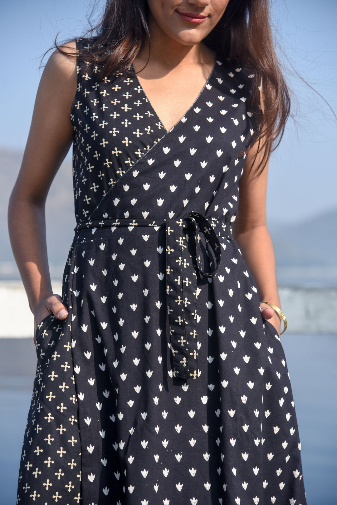 Sienna Wrap Dress Dabu Mix in Black