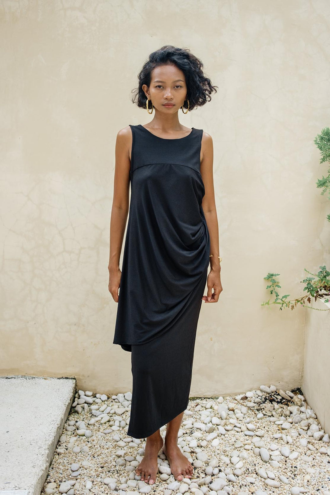 Cleo Reversible Draped Dress Set In Black
