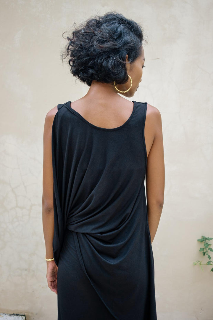 Cleo Reversible Draped Dress Set In Black