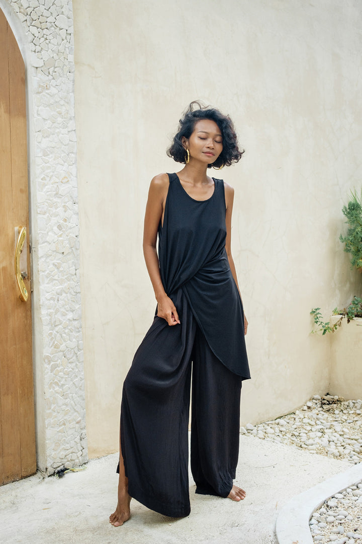 Cleo Reversible Draped Dress Set In Black