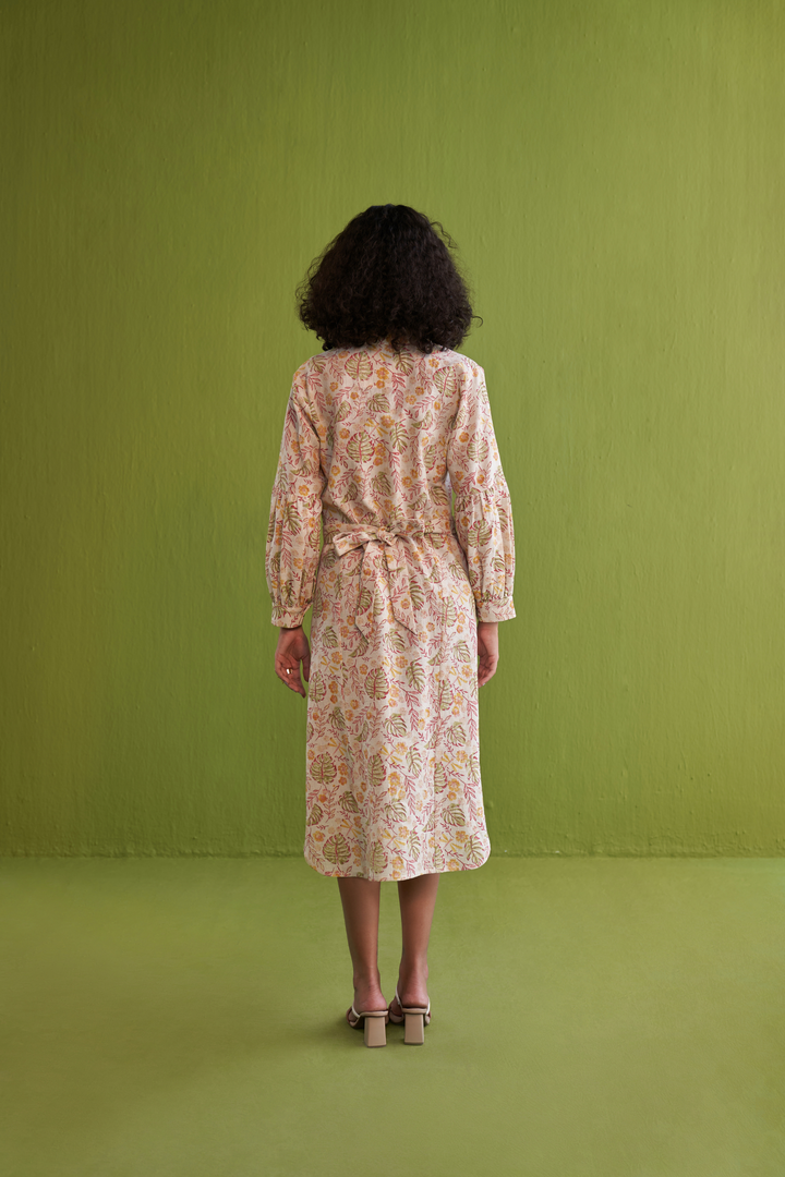 Wild Monstera Organic Cotton Midi Shirt Dress