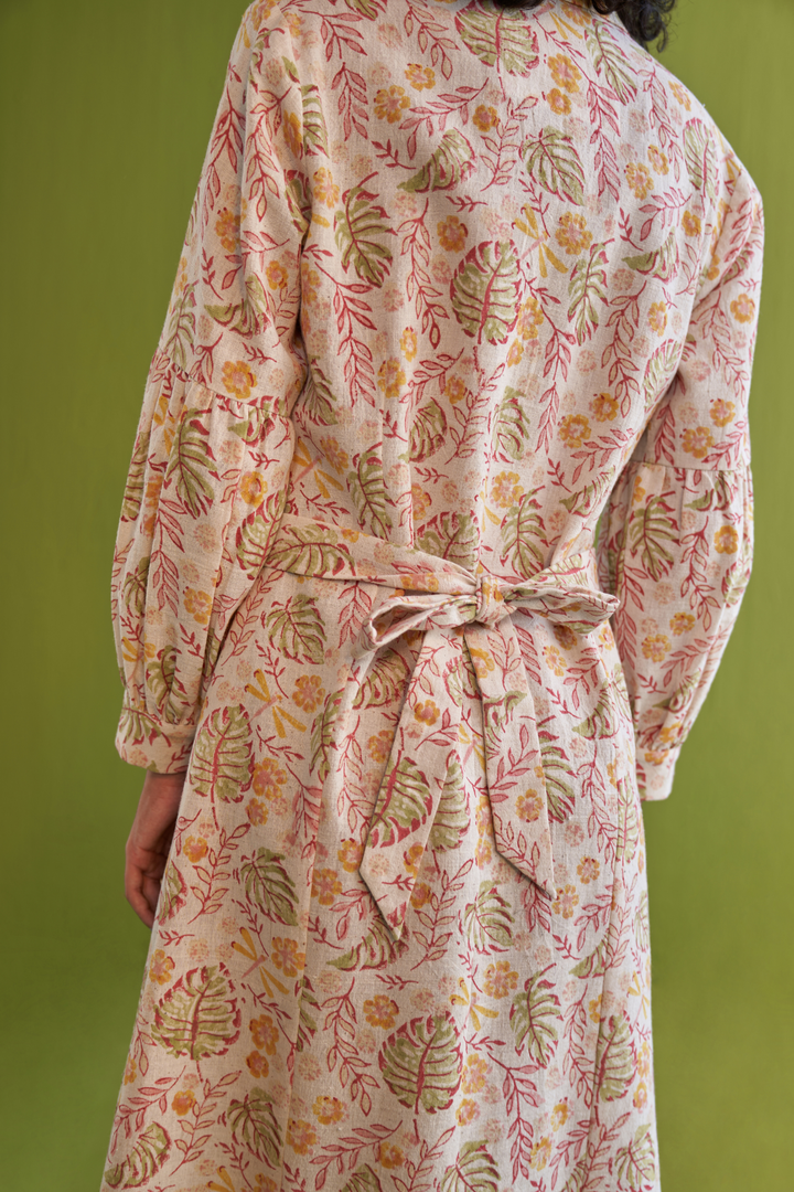 Wild Monstera Organic Cotton Midi Shirt Dress