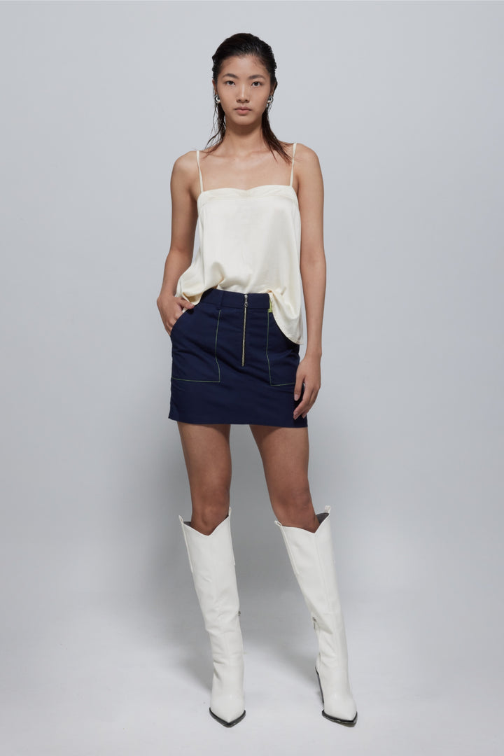 Hana Zipped Mini Skirt In Navy