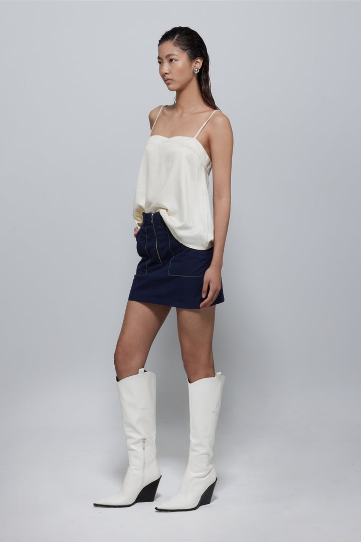 Hana Zipped Mini Skirt In Navy