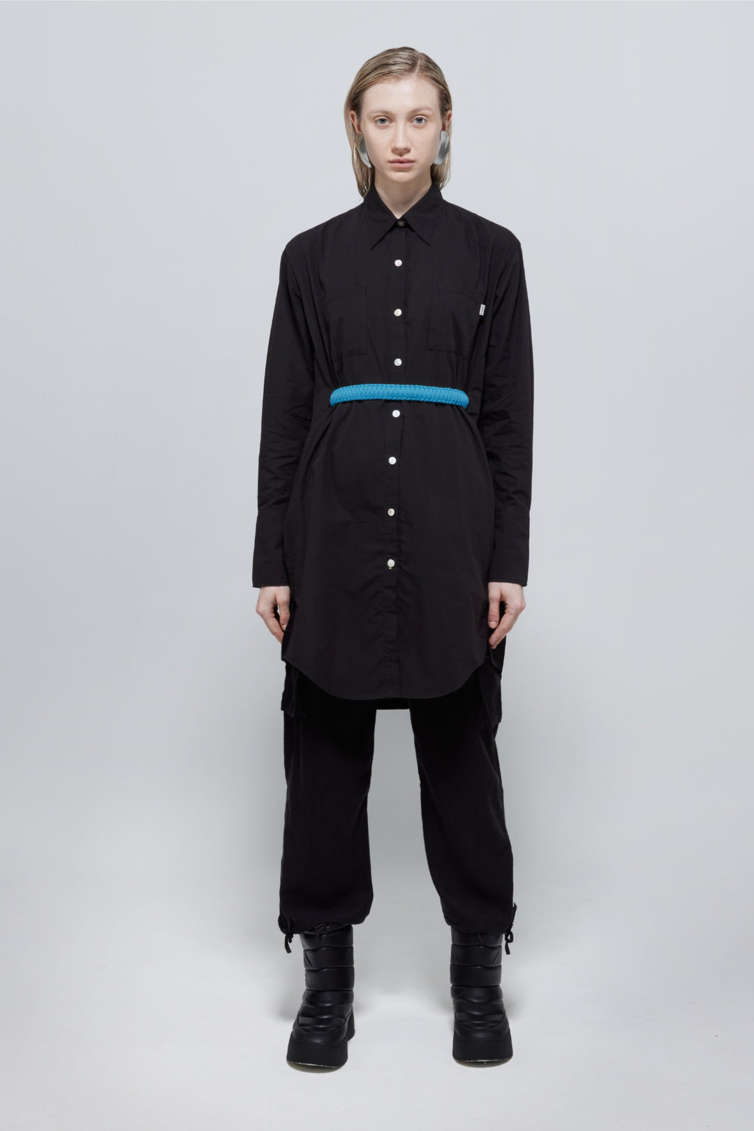 Tasha Oversized Belted Shirt Dress In Black