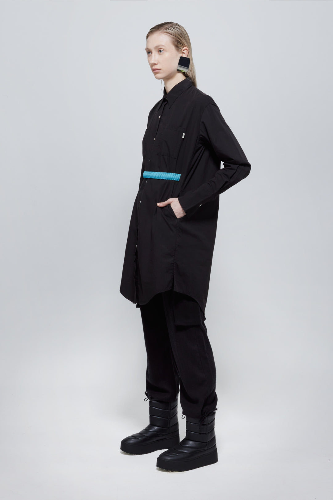 Tasha Oversized Belted Shirt Dress In Black