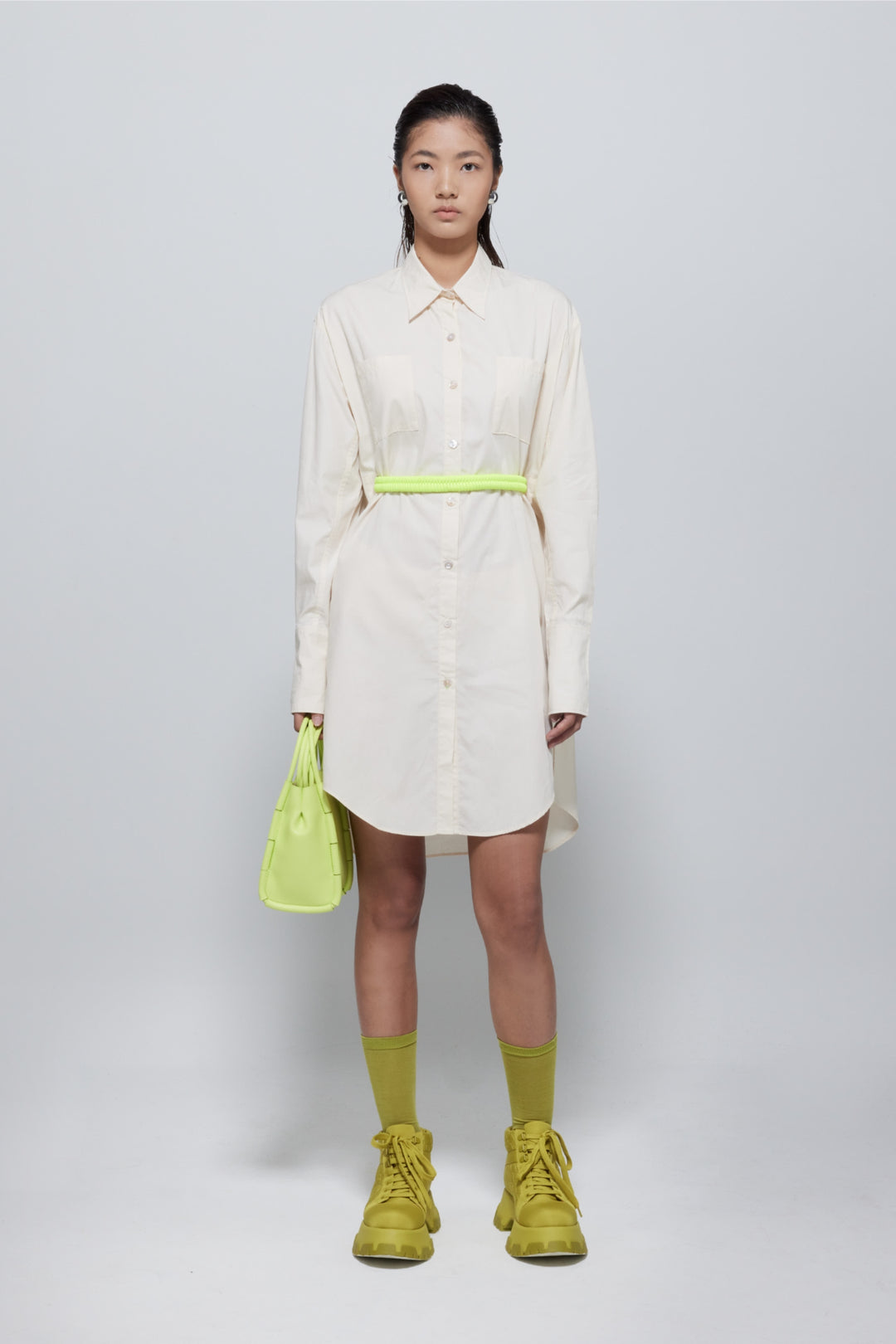 Tasha Oversized  Belted Shirt Dress In Cream