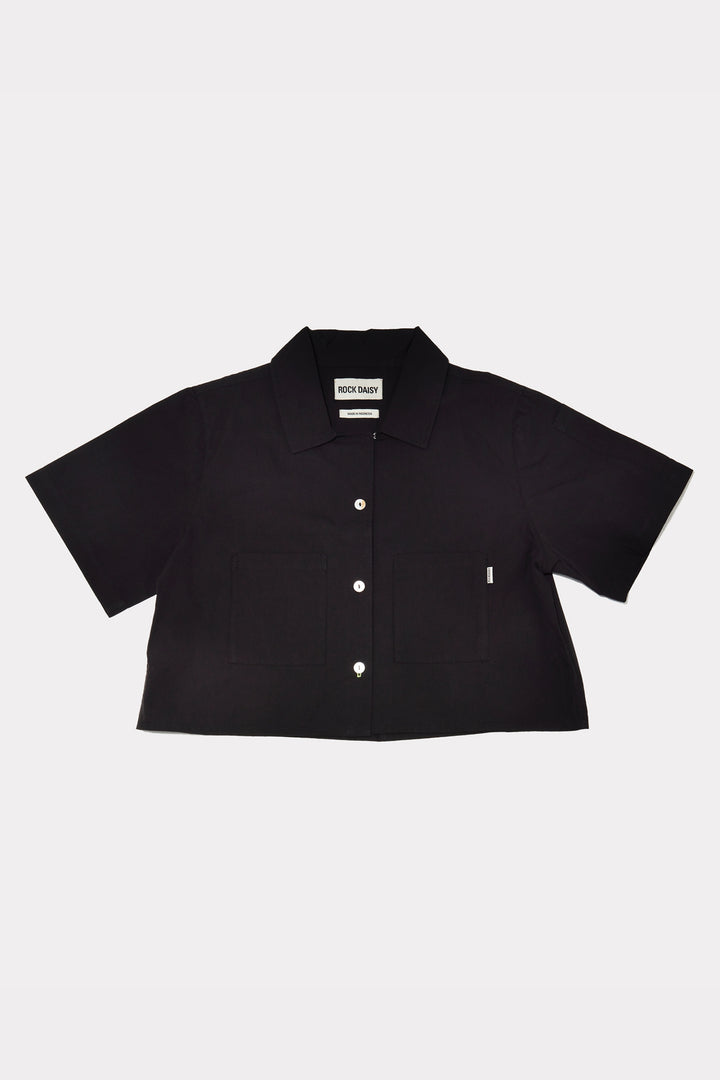 Alex Boxy Cropped Short-Sleeved Shirt In Black