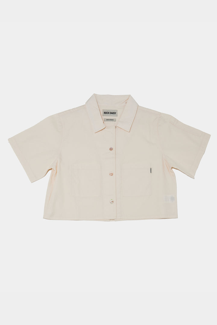 Alex Boxy Cropped Short-Sleeved Shirt In Cream