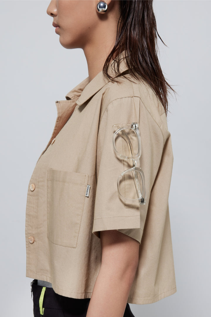 Alex Boxy Cropped Short-Sleeved Shirt In Oat
