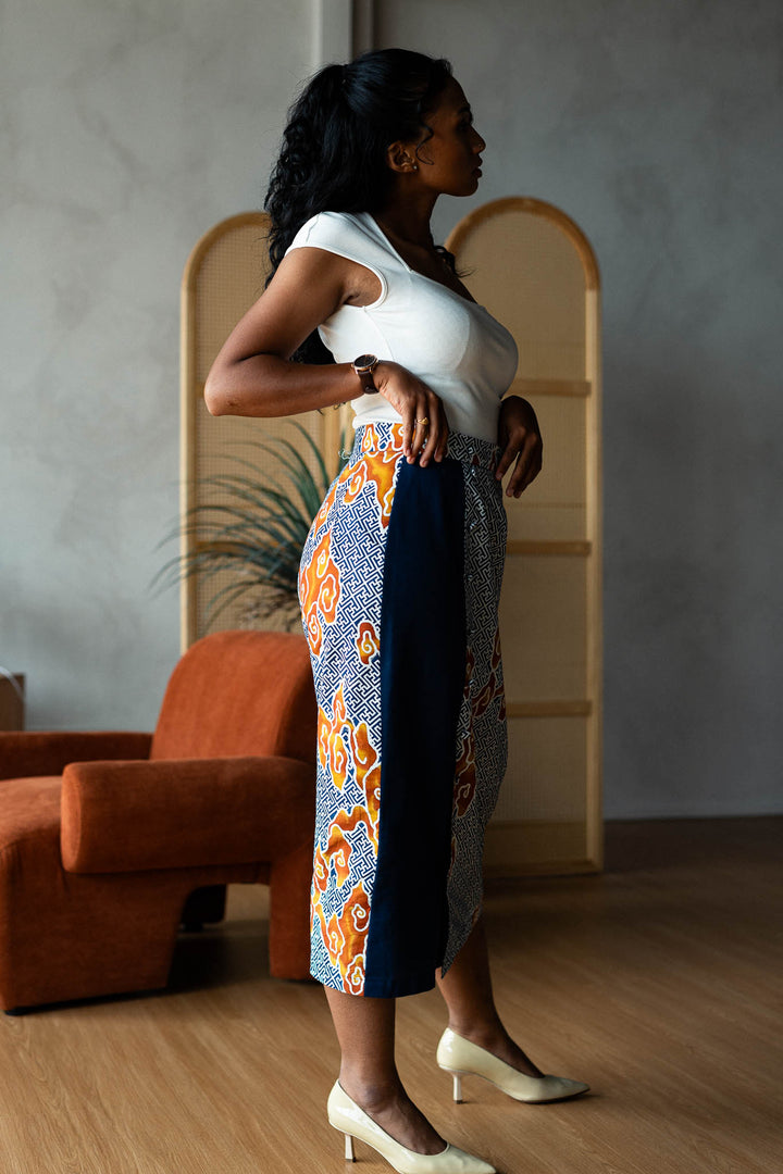 Batik Pencil Skirt In Tumbuh Indigo