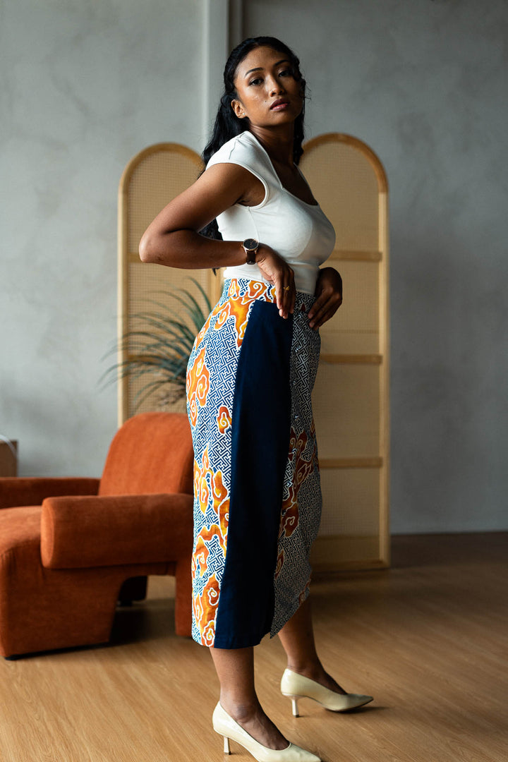 Batik Pencil Skirt In Tumbuh Indigo