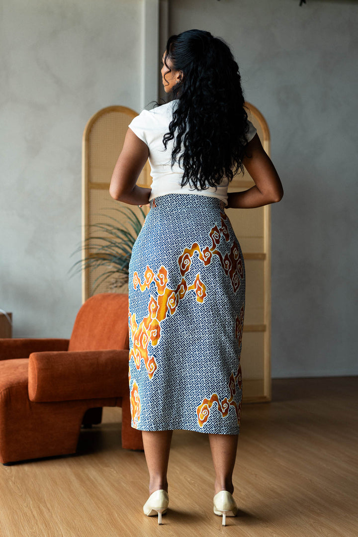 Batik Pencil Skirt In Tumbuh Indigo