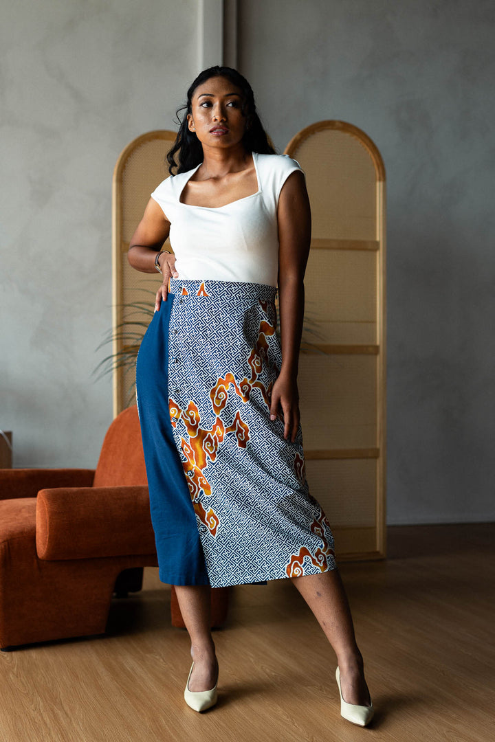 Batik Pencil Skirt In Tumbuh Indigo