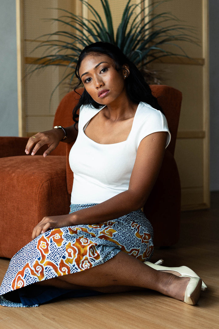 Batik Pencil Skirt In Tumbuh Indigo