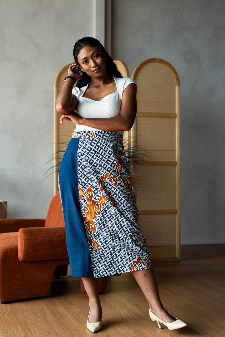 Batik Pencil Skirt In Tumbuh Indigo