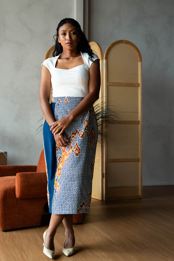 Batik Pencil Skirt In Tumbuh Indigo