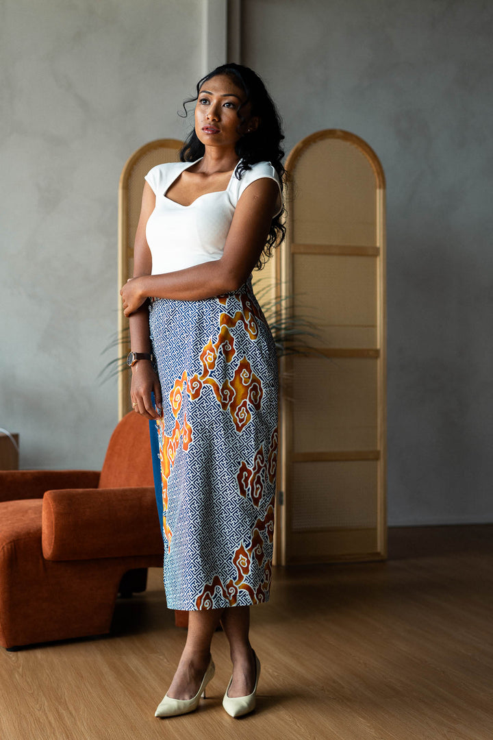Batik Pencil Skirt In Tumbuh Indigo