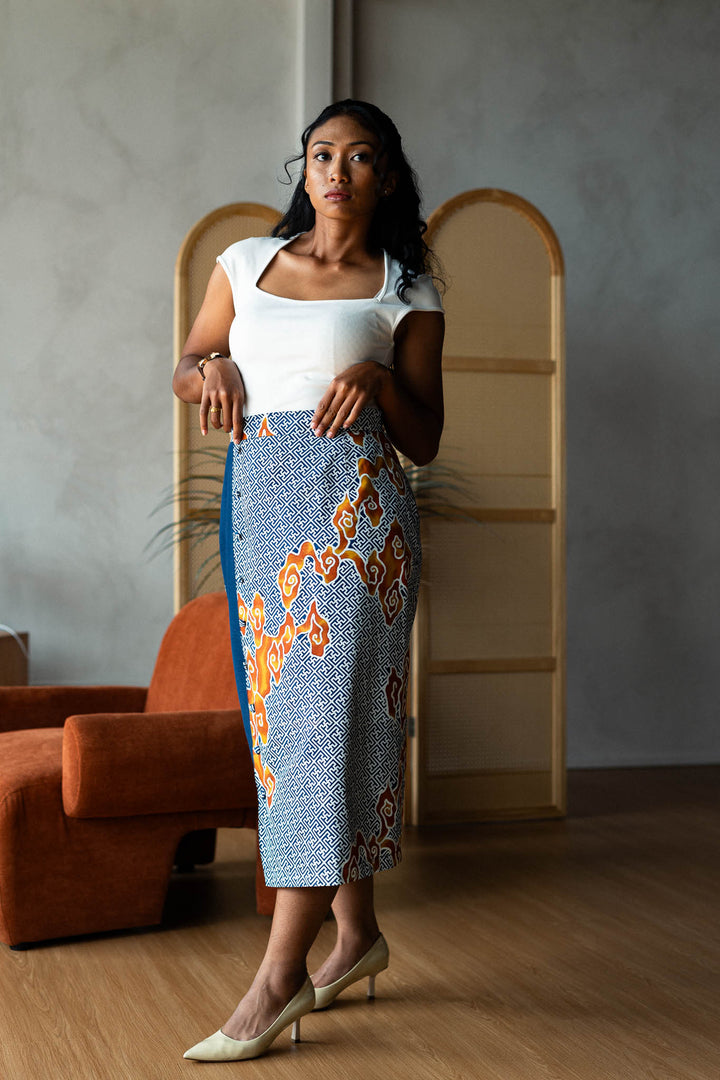 Batik Pencil Skirt In Tumbuh Indigo