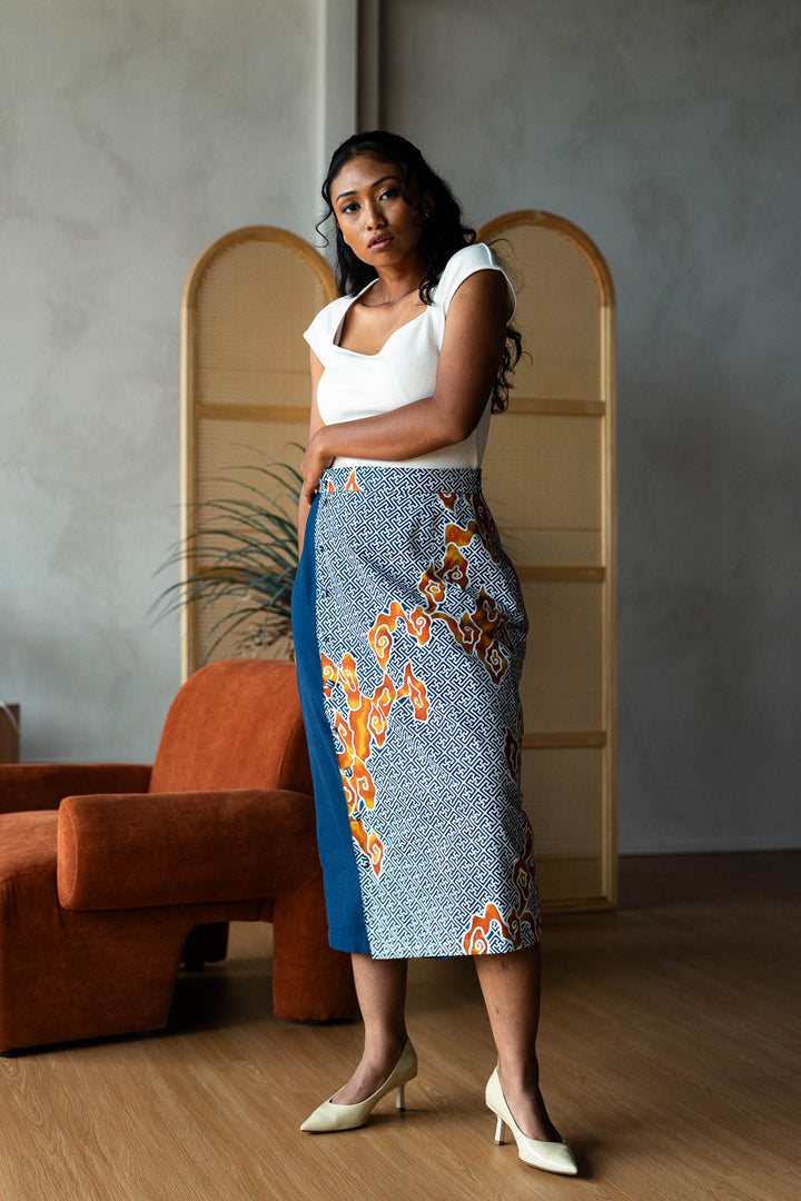 Batik Pencil Skirt In Tumbuh Indigo