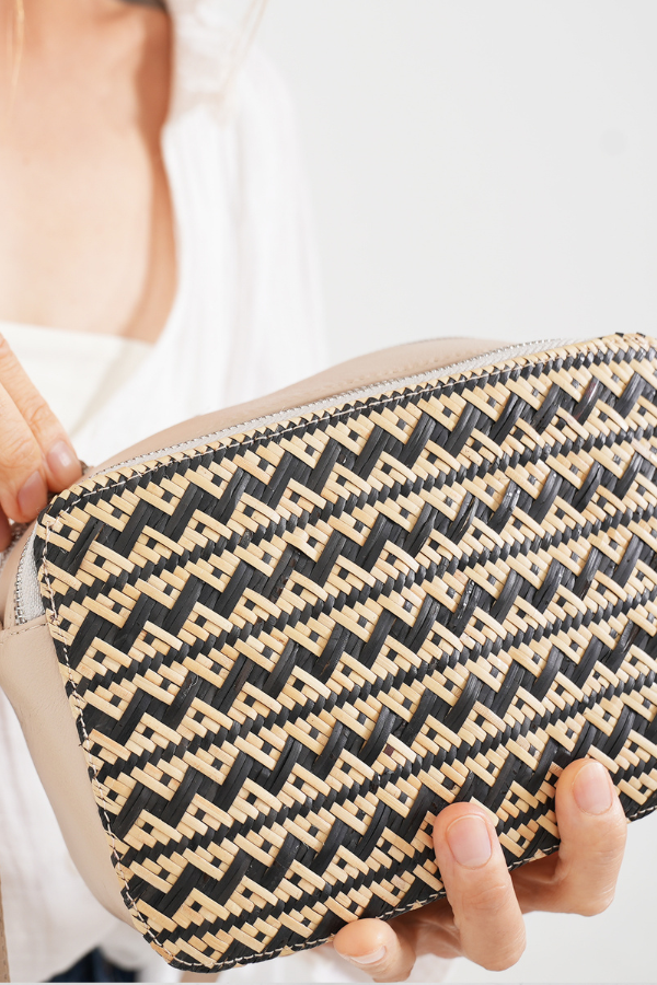 Amelia Nude Rattan Cross Body Bag