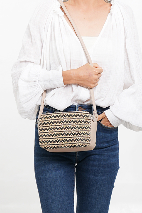 Amelia Nude Rattan Cross Body Bag