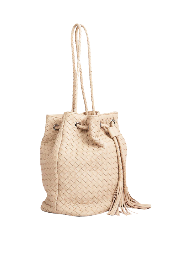 Kmana Maya Bucket Bag in Nude. Available online at ZERRIN.