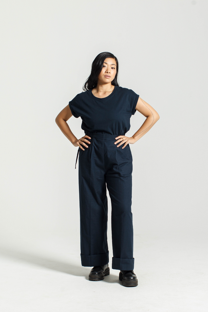 Rolled Sleeve Tee in Navy
