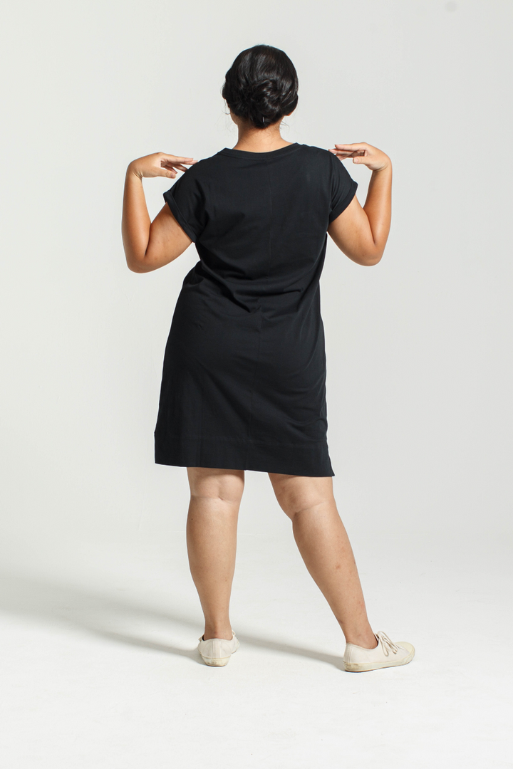 Rolled Sleeve T-shirt Dress in Black
