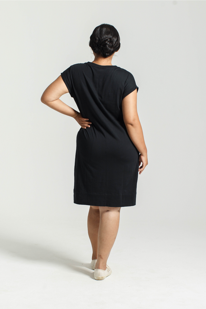 Rolled Sleeve T-shirt Dress in Black