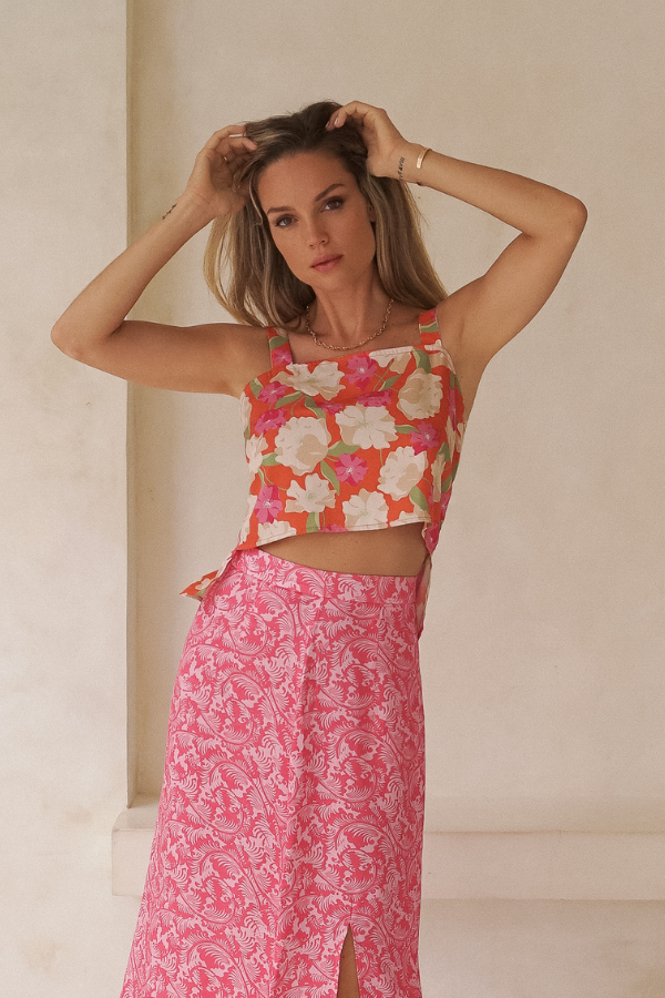 Orange Floral Lawtan Top