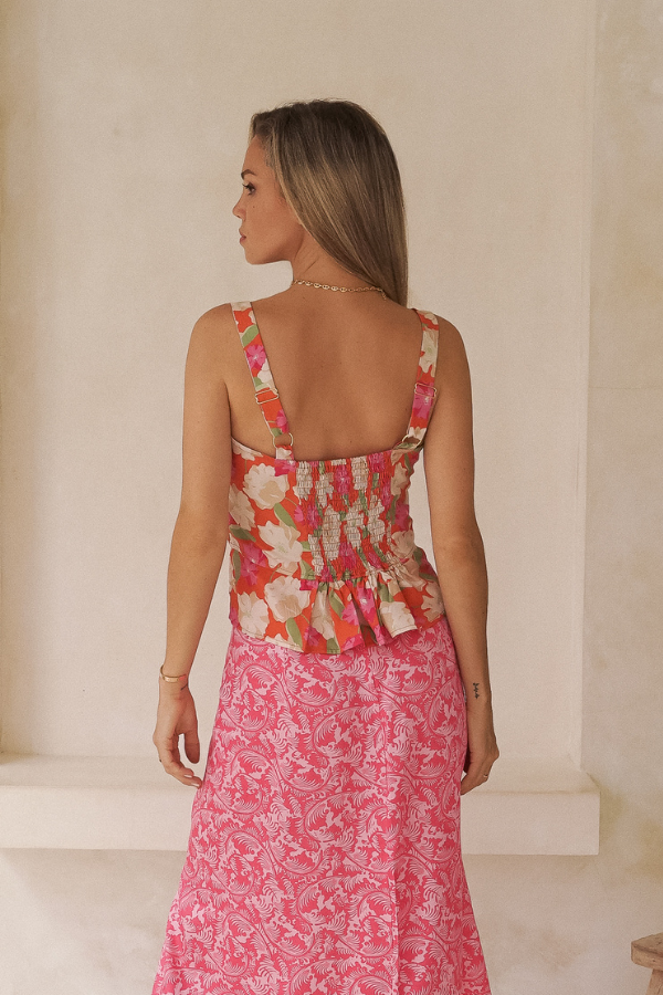 Orange Floral Lawtan Top