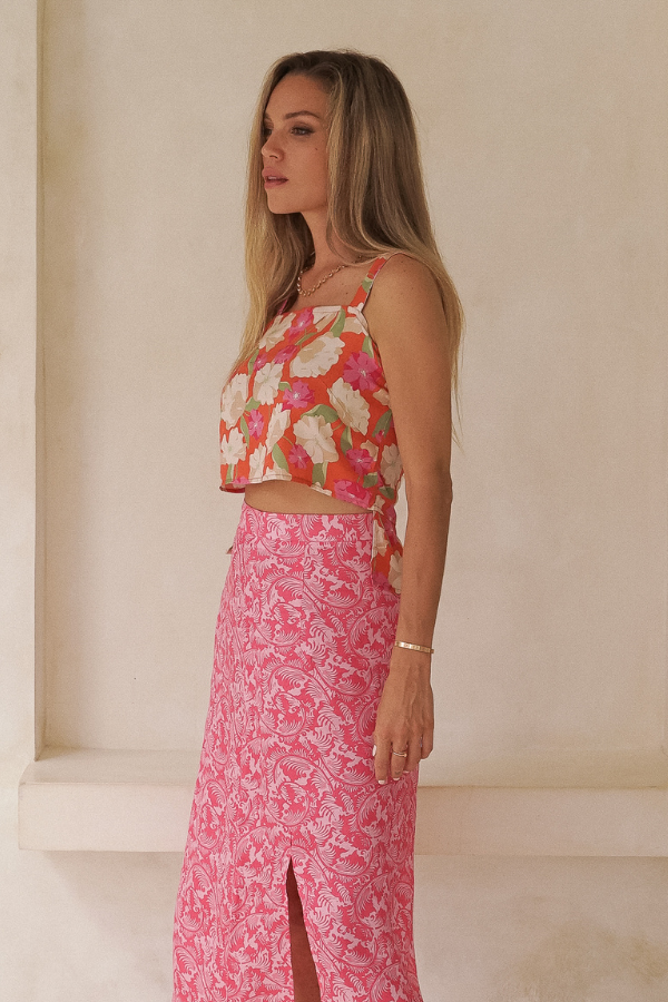 Orange Floral Lawtan Top