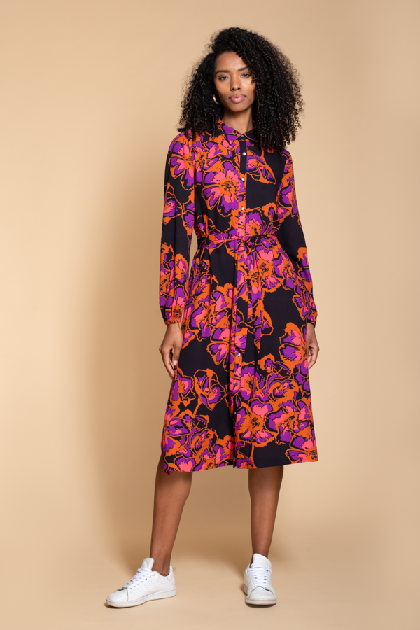Acacia Shirt Dress in Pink and Rust Floral