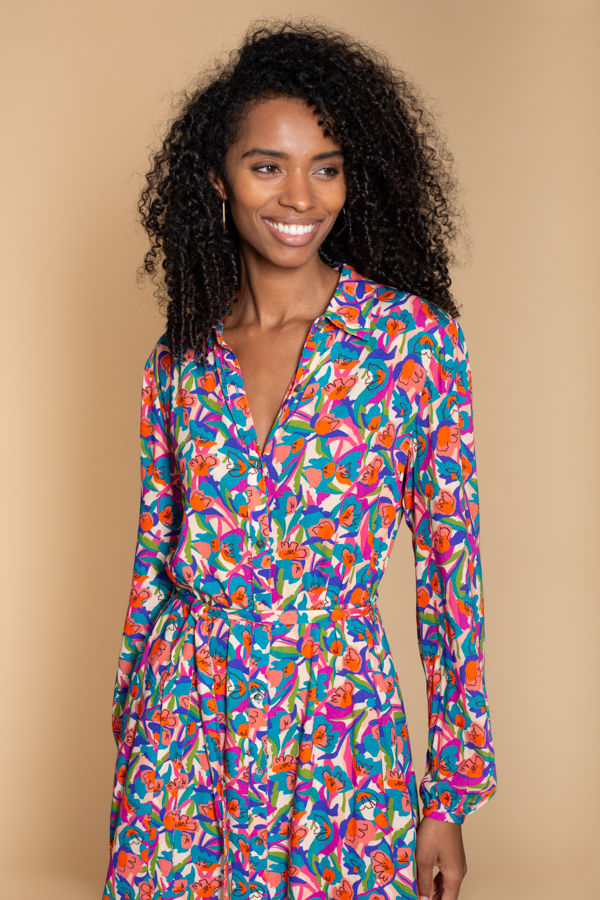 Acacia Shirt Dress in Graphic Pink Floral