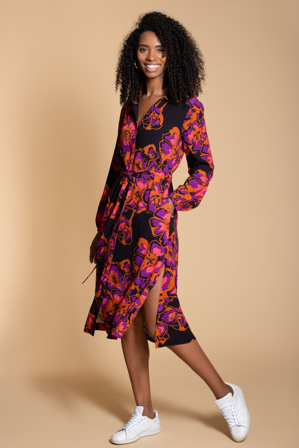 Acacia Shirt Dress in Pink and Rust Floral