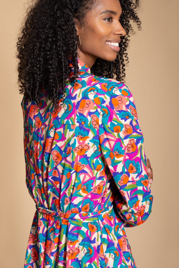 Acacia Shirt Dress in Graphic Pink Floral