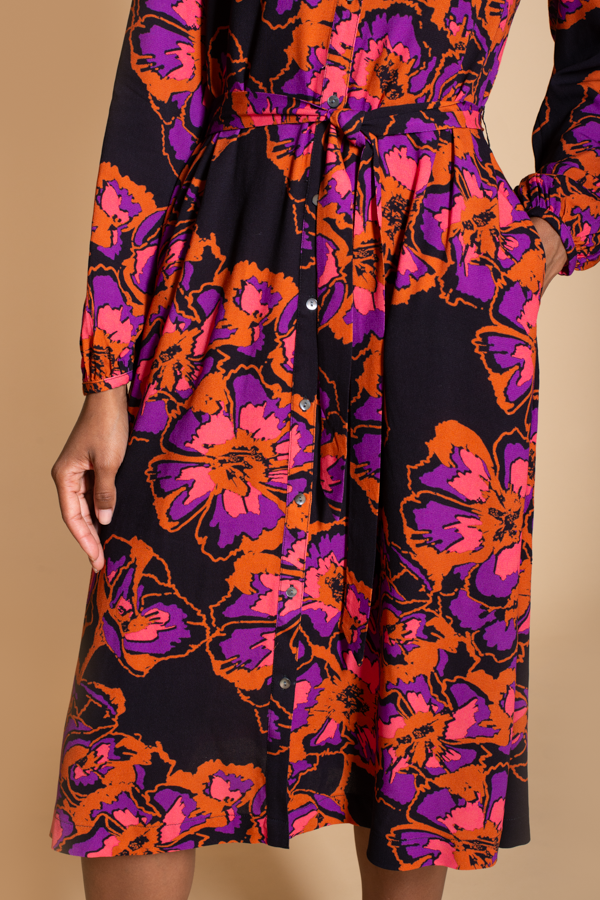 Acacia Shirt Dress in Pink and Rust Floral