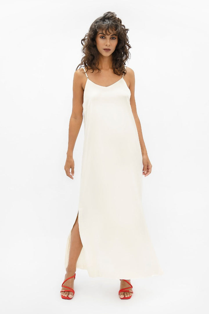 Calabar CBQ Slip Dress In Pearl