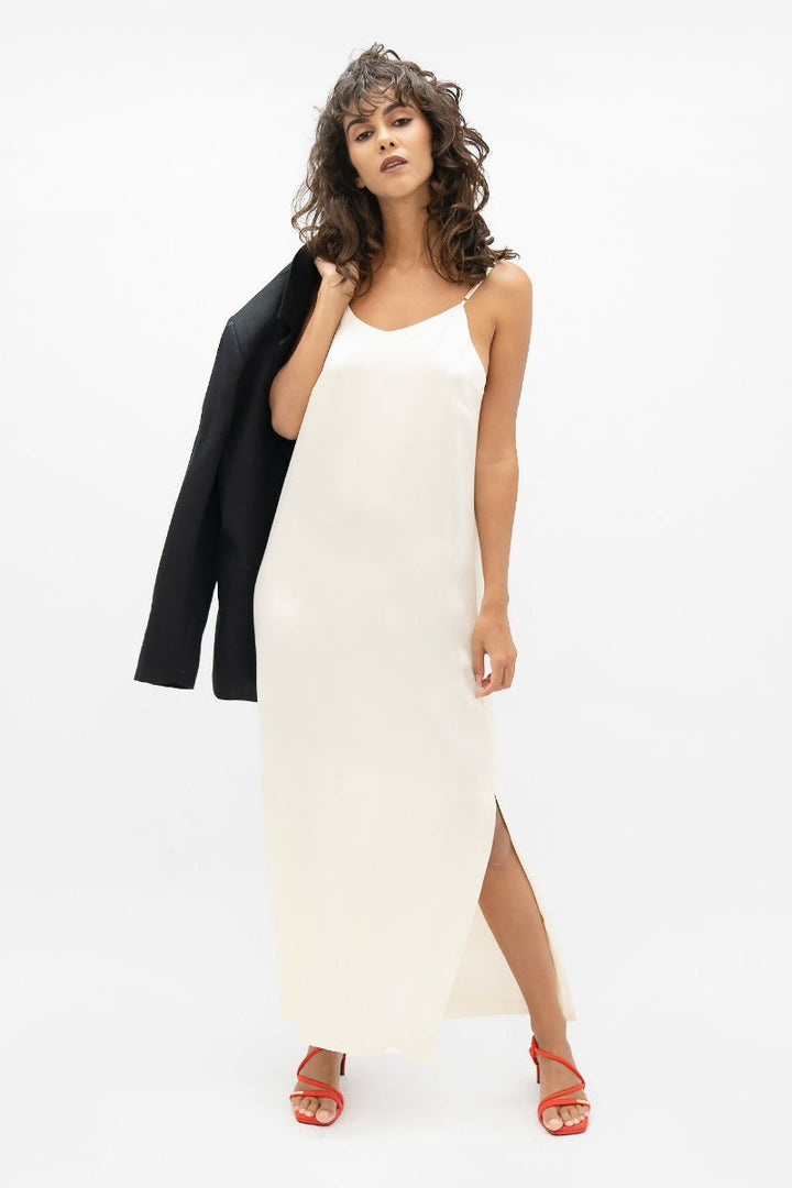 Calabar CBQ Slip Dress In Pearl